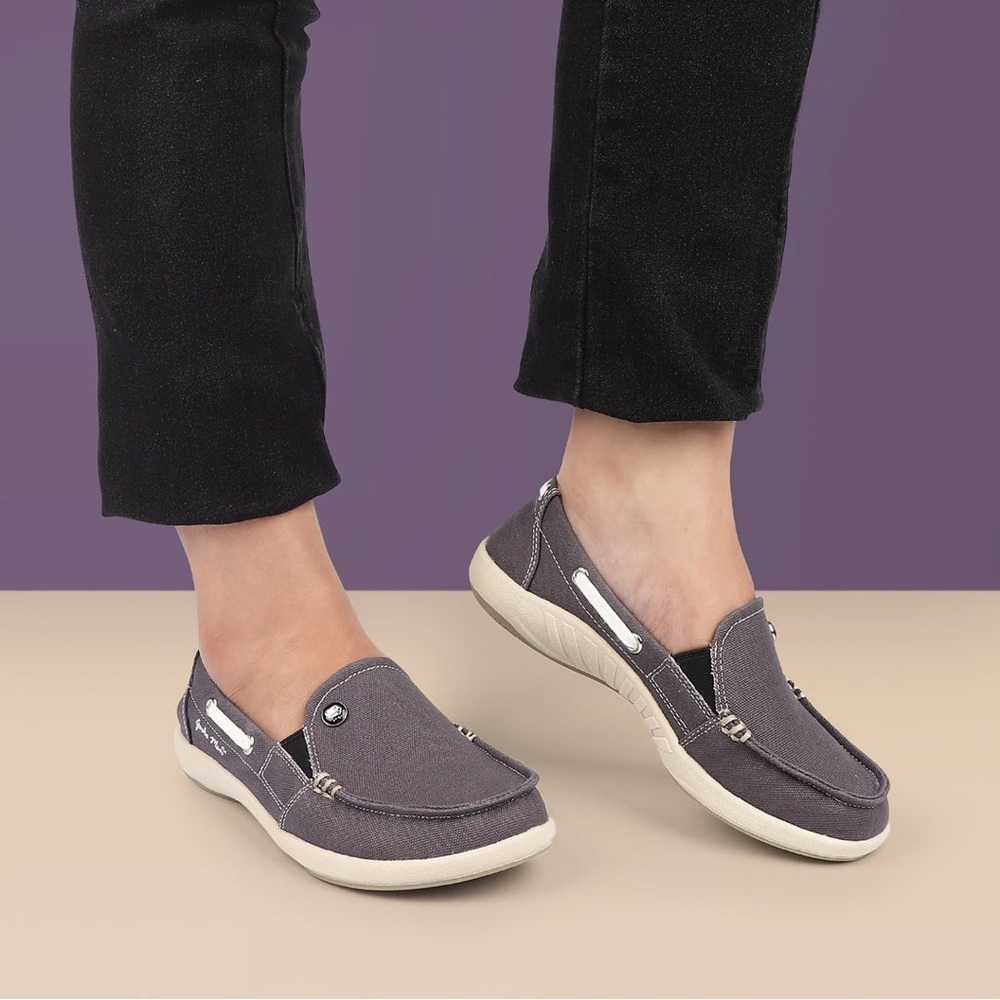 Gecko Man Grey Canvas Slip On Loafer Boat Shoes Size 8.5
